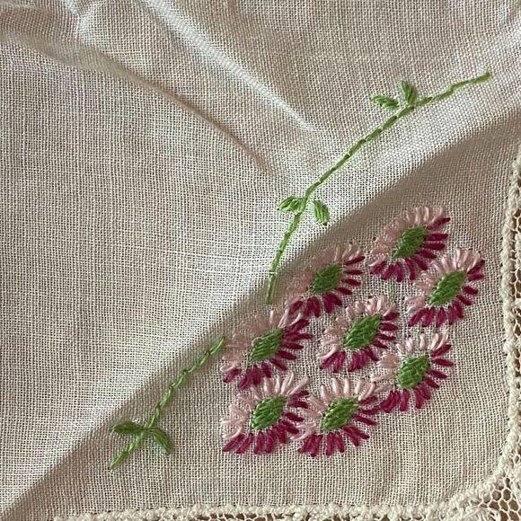 Vtg Lace Embroidered Handkerchief Floral Formal Dainty Vintage Feminine Bridal - Picture 3 of 11
